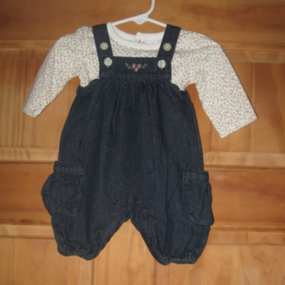 5/$30 Girls Chaps Flowered Long Sleeve Bodysuit and Blue Jean Romper